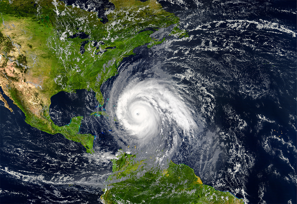 Satellite image of a hurricane nearing Florida