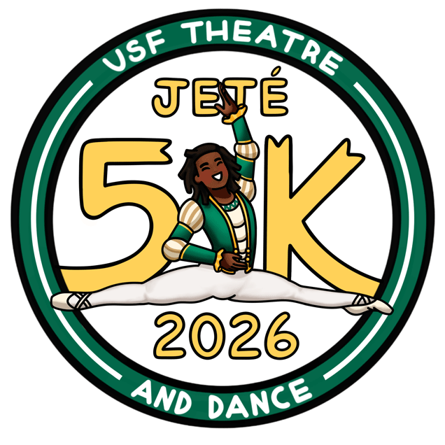 Dancer in front of Jeté 5K banner