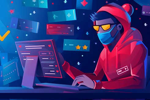 graphic showing someone writing a fake review
