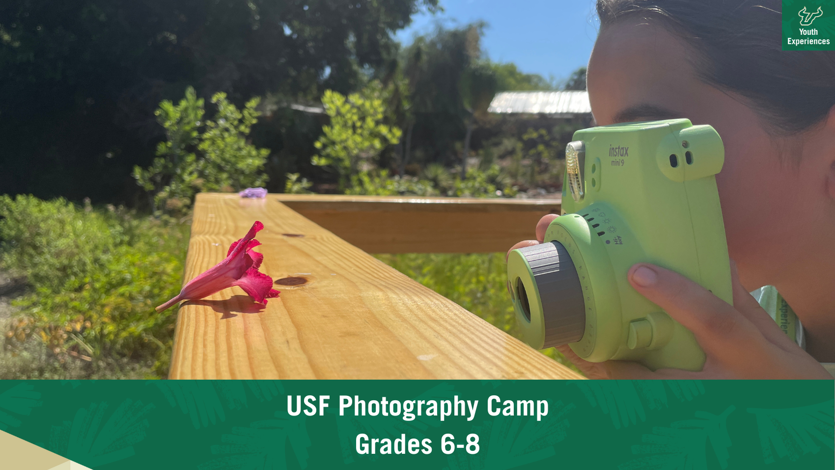USF Photography Camp with text stating "USF Photograhy Camp Grades 6-8"